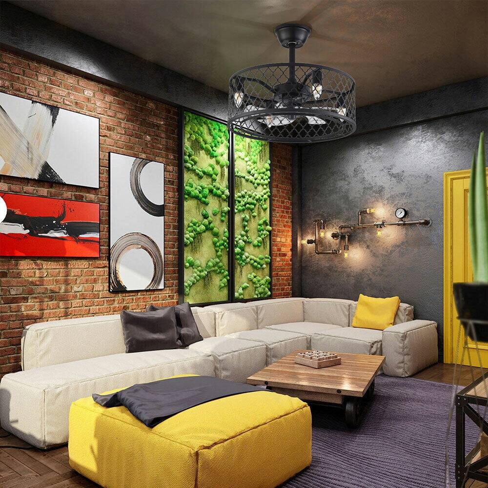 20'' LED Cage Ceiling Fan Light Modern Dining Room Chandelier Fixture - 20" x 9.8"