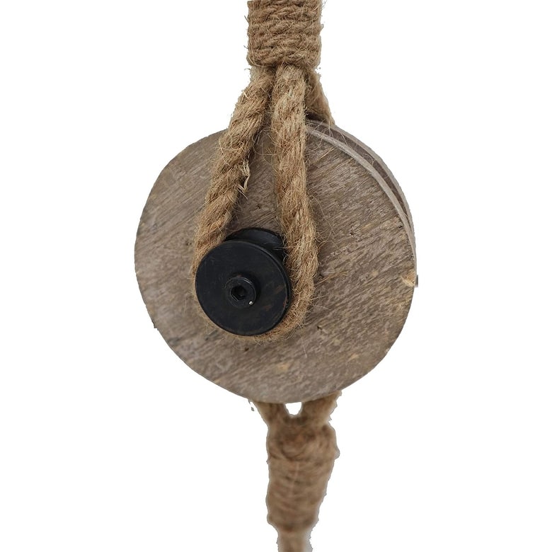 Industrial Decorative Iron Faux Pulley Tackle with Jute Rope and Hook
