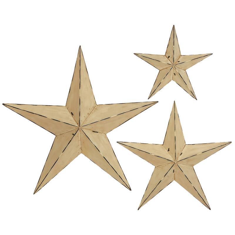 Cream Metal Star Home Wall Decor (Set of 3) - 24 x 4 x 24