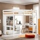 preview thumbnail 1 of 21, Artsy Full Size Loft Wood Bed with Desk, Storage shelves and Drawers, Built-in Ladder, Ample Space Storage White