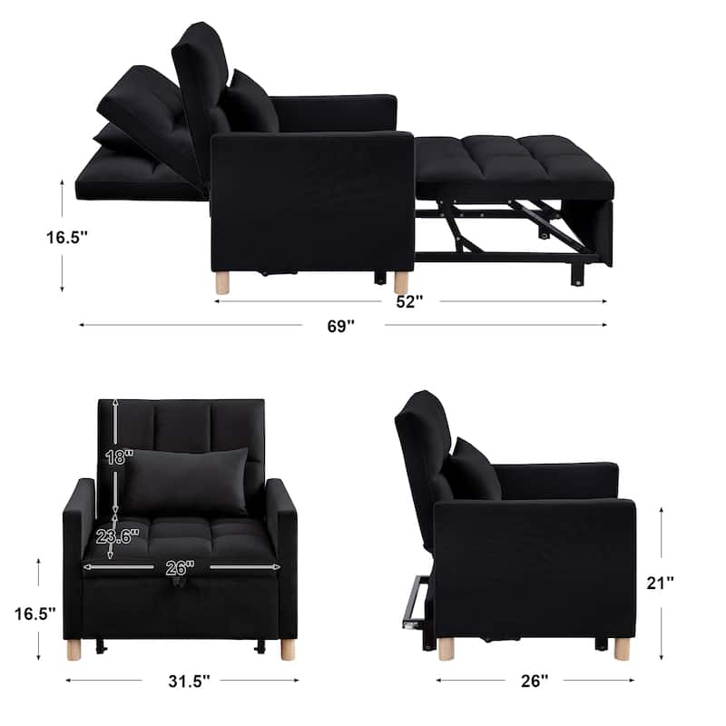 3in1 Convertible Sleeper Sofa Lounge Chair Bed, Black On Sale Bed