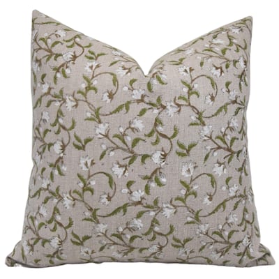 Fabdivine Handmade Green Pillow Cover Heavy Linen for Sofa or Gift Livint or Bed Room Accent Cushioncase, Pushp Varsha