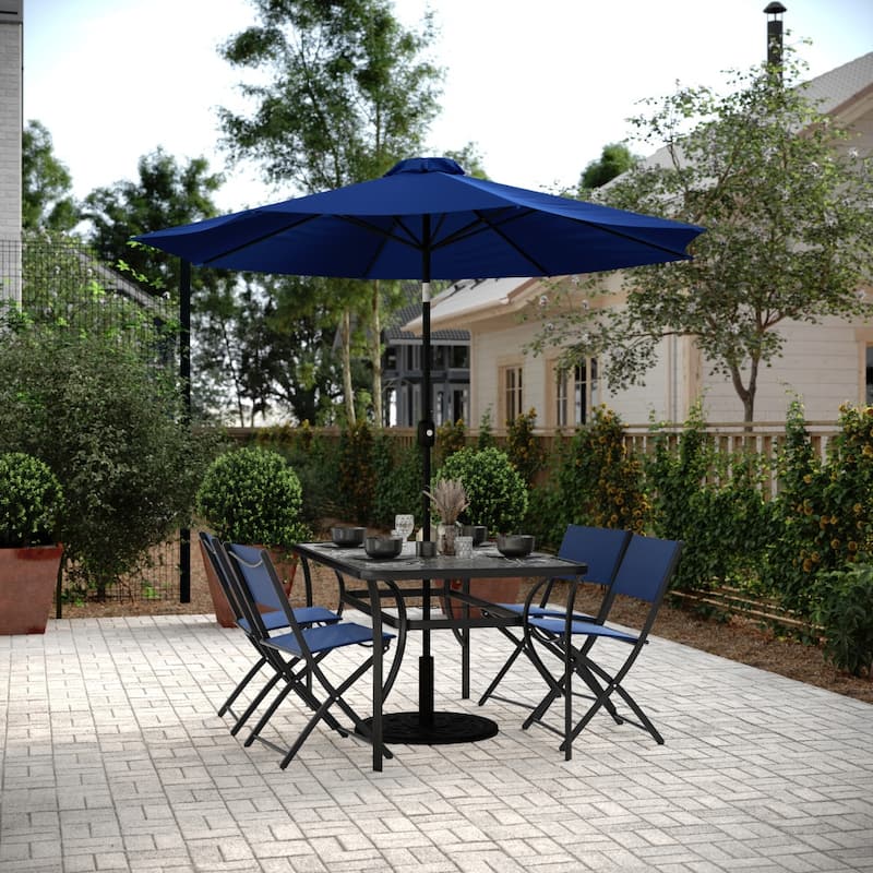 4 Pack Commercial Outdoor Flex Comfort Folding Chair with Metal Frame - Navy