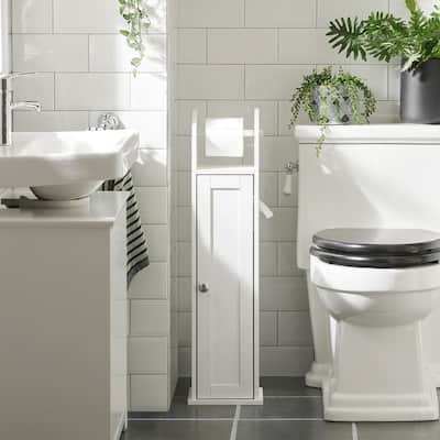 Haotian FRG135-W, Free Standing Bathroom Toilet Paper Roll Holder Storage Cabinet - White