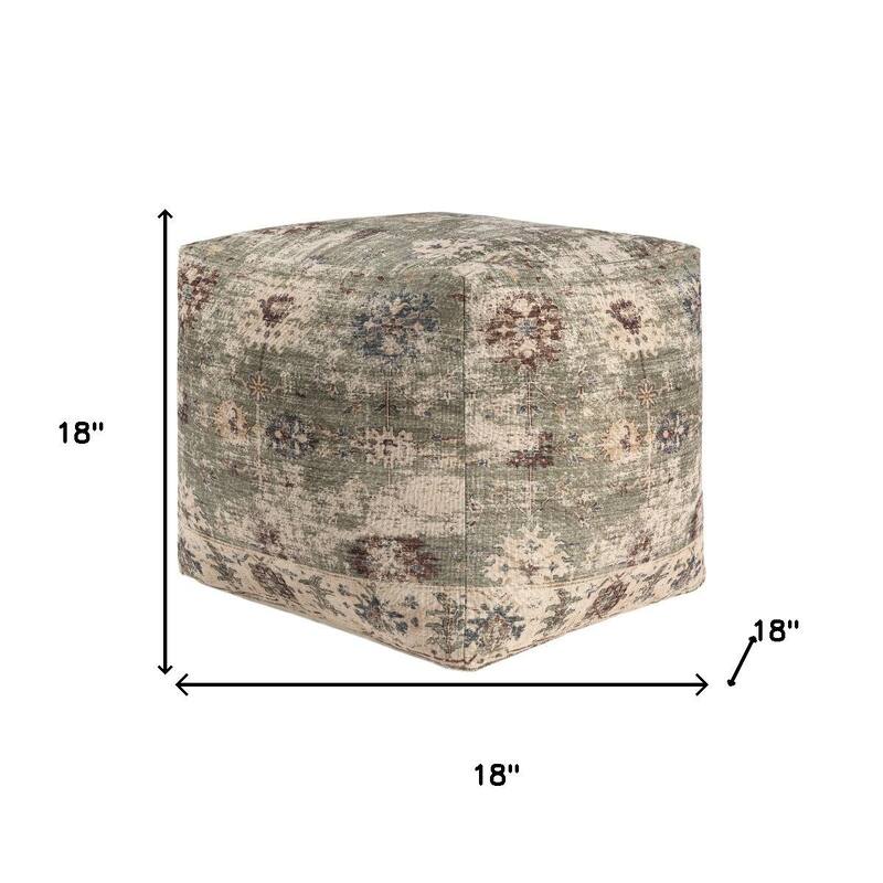 HomeRoots 18" Sage And Ivory Medallion Pouf Ottoman