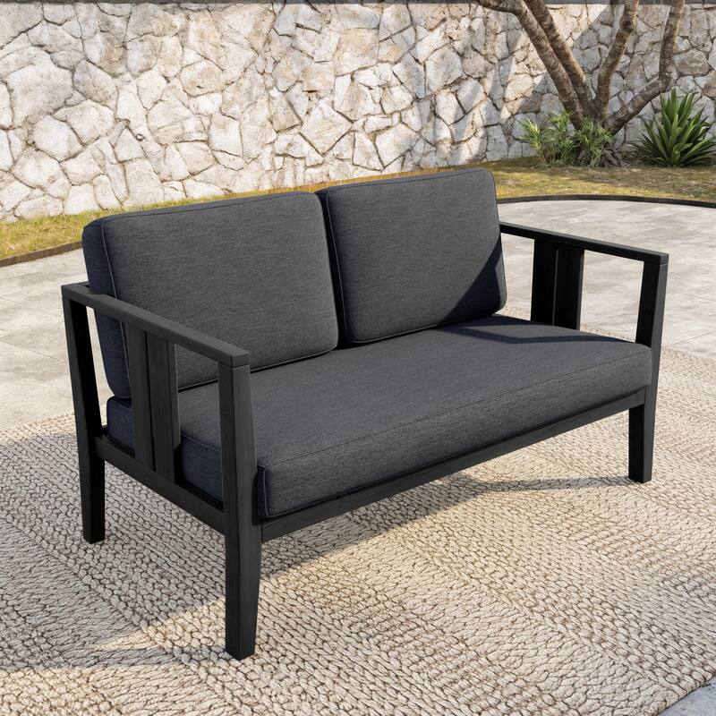 Outdoor Patio Wood Loveseat with Cushion
