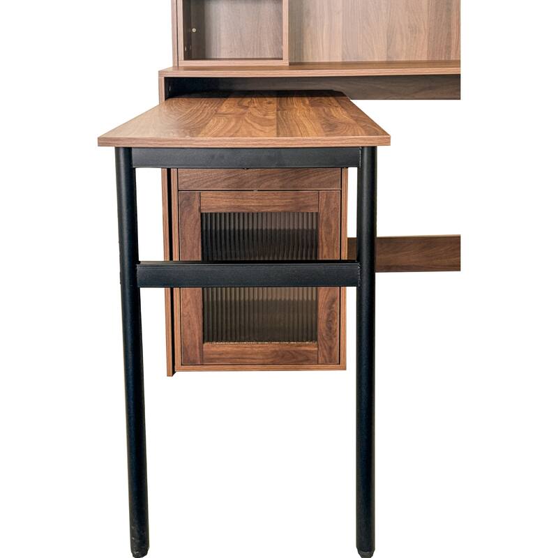Computer Desk With Glass Door For Home Office Or Study Desk,Bookshelf & Hutch,Computer Desk With 90 Degree Rotating Desktop