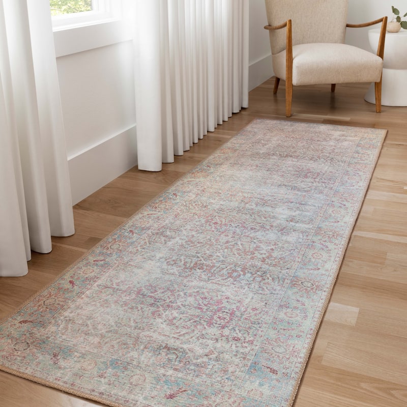 Alexander Home Sophia Printed Shabby Chic Distressed Area Rug - 2' 6" x 9' 6" - red / teal - Runner
