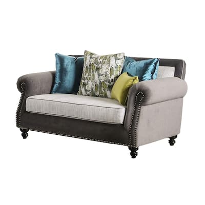 Loveseat with Rolled Arms and 4 Accent Pillows, Gray