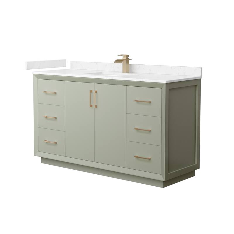 Wyndham Collection WCF414160S-VCA-UNSMXX Strada 60" Free Standing - Light Green / Carrara Cultured Marble Top / Satin - Painted