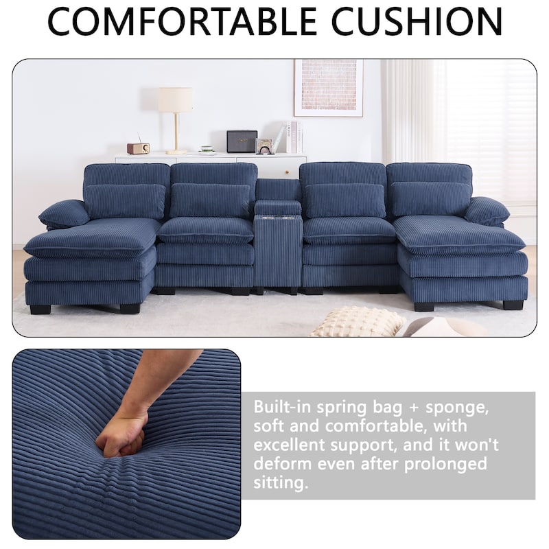 124" Modern Modular Sofa with Double Recliner and USB Port with Center Console
