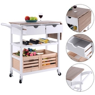 Costway Rolling Kitchen Trolley Island Cart Drop Leaf W Costway Rolling Kitchen Trolley Island Cart Drop Leaf W Storage Drawer Basket Wine Rack