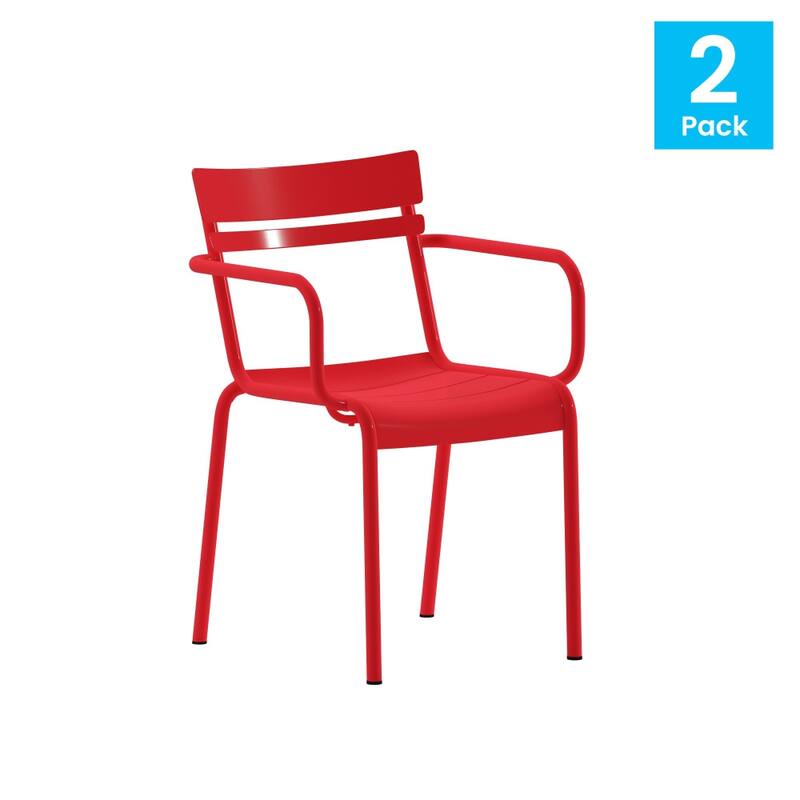 2PK Modern Commercial Grade 2 Slat Indoor/Outdoor Steel Stack Chairs