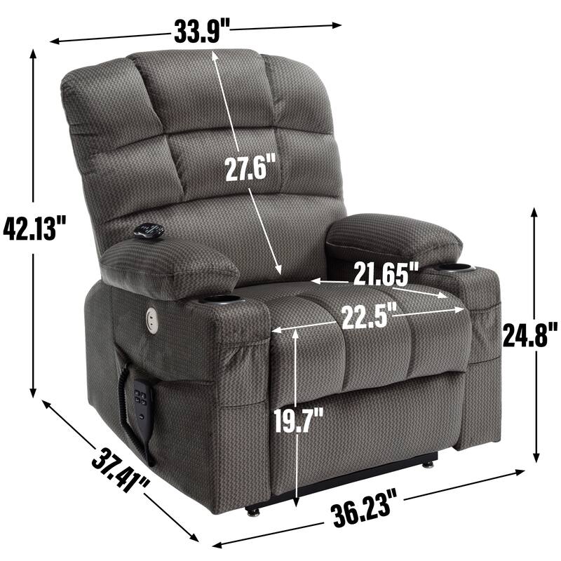 Chenille Power Lift Recliner Chair with 2 Cup Holders, Dual Motor Infinite Position Recliner Sofa with Massage & Heating