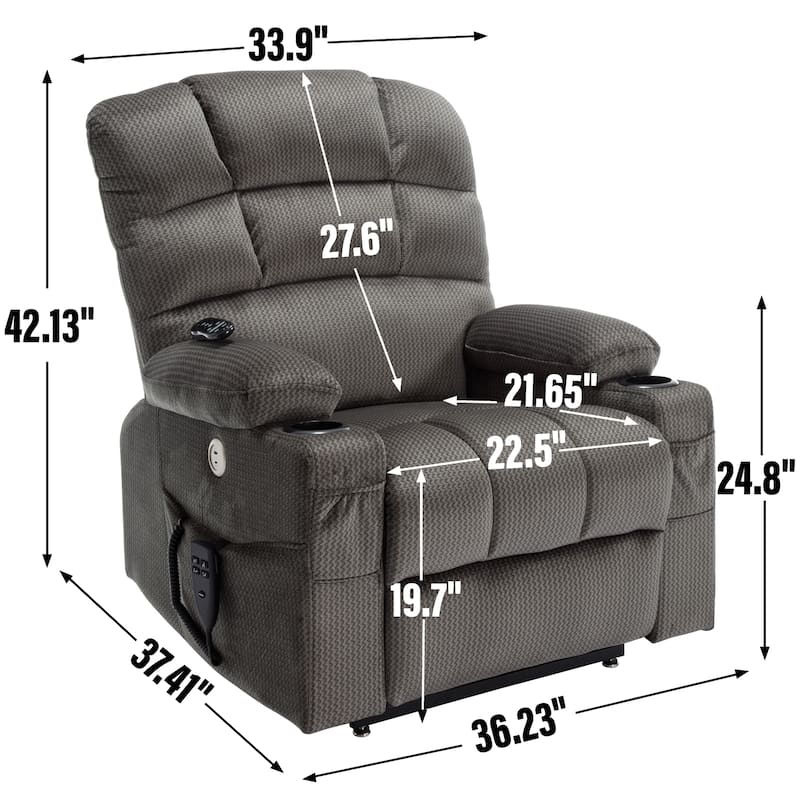 Dual Motor Power Lift Recliner Chair with Massage, Lumbar Heating, 8-Point Vibration, and Dual Cup Holders