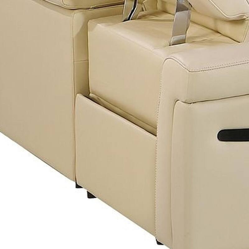 HomeRoots Beige Italian Leather Power Reclining U Shaped Eight Piece Sectional With Console