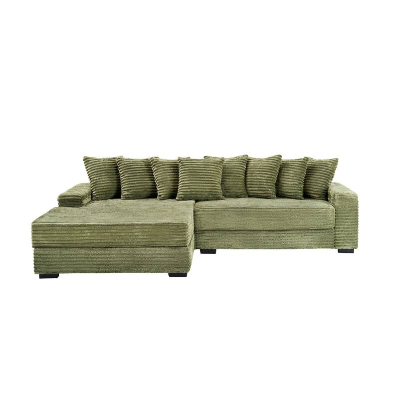 Oversized Two-Piece Couches, L Shaped Sofa, Corduroy, Right Chaise Daybed,with Armrests,Eight Throw Pillows,Corner Sofa
