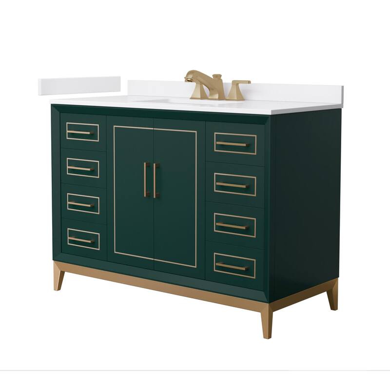 Wyndham Collection WCH5151-48S-VCA-US3MXX Marlena 48" Free Standing - Green / White Cultured Marble Top / Satin Bronze