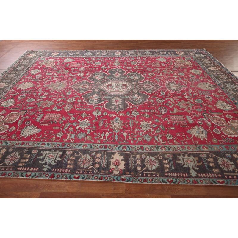 Fuchsia Pink Tabriz Persian Vintage Area Rug Handmade Wool Carpet - 9'6"x 12'8"