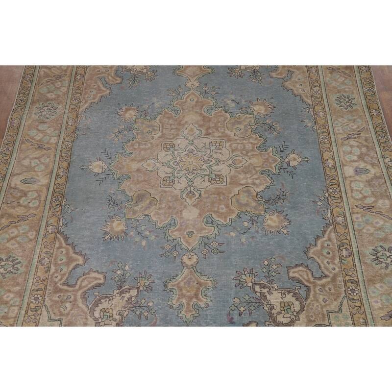 Blue Tabriz Persian Rug Handmade Traditional Wool Carpet - 6'4"x 9'10"