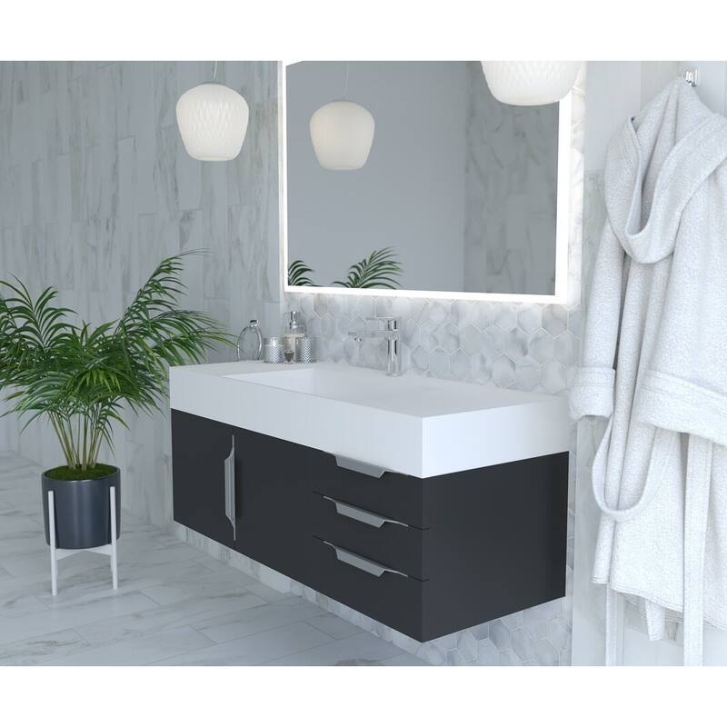 Amazon 48" Wall Mounted Bathroom Vanity Set with White Solid Surface Top