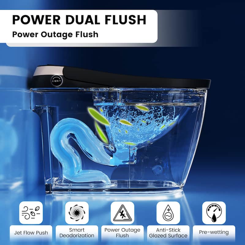 Elongated Smart Toilet with Bidet Wash, Heated Seat, Warm Air Dry, Remote Control, Auto Flush, LED Display