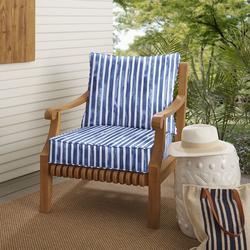 Sorra Home Blue and White Stripe Indoor/Outdoor Corded Deep Seating Pillow and Cushion Chair Set - 25 x 23 x 5 - Nelson Commodore Blue
