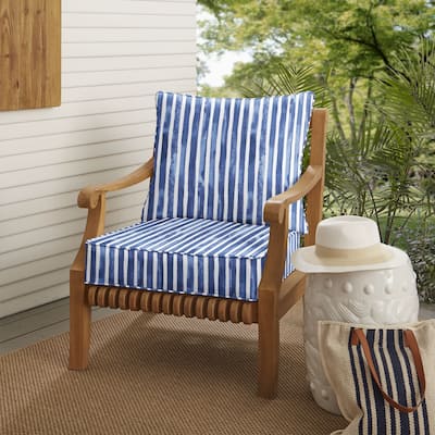 Sorra Home Blue and White Stripe Indoor/Outdoor Corded Deep Seating Pillow and Cushion Chair Set