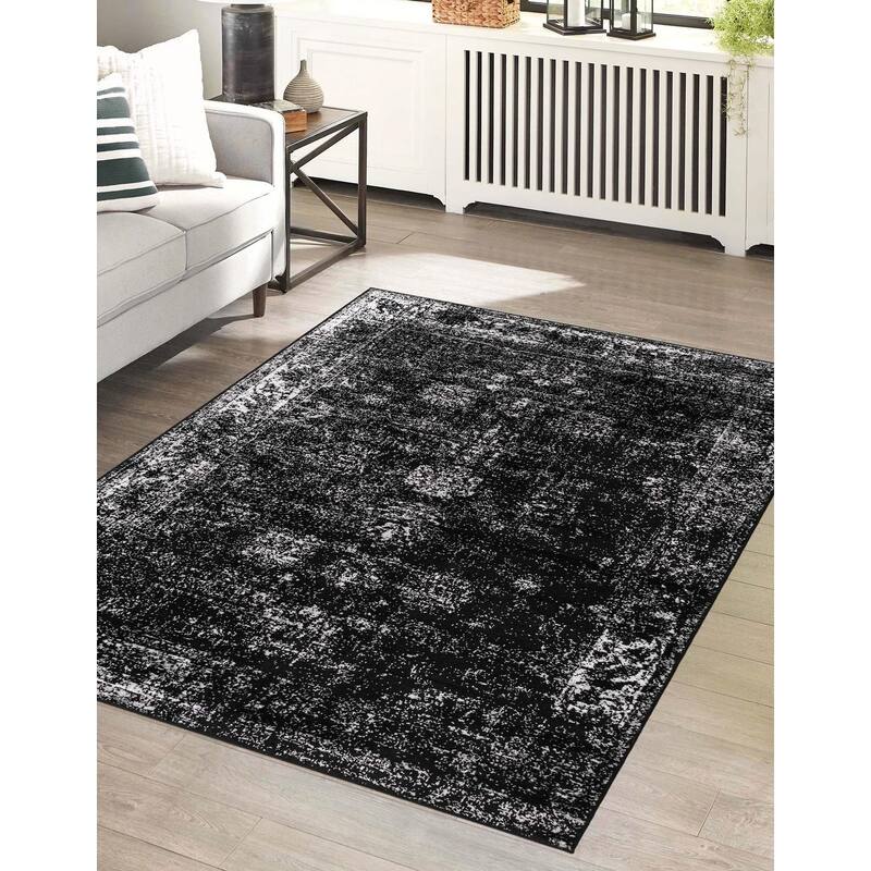 Transitional Fredo Collection Area Rug - 6' Square - Black