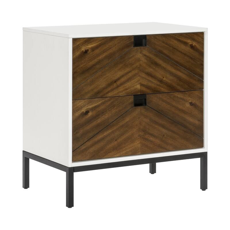 White/Brown 2 Drawer 18 in. W Nightstand with Sturdy Hardware and Ample Storage