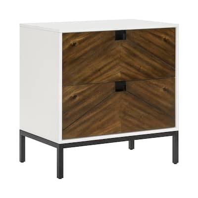 White/Brown 2 Drawer 18 in. W Nightstand with Sturdy Hardware and Ample Storage
