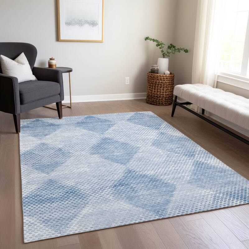 Machine Washable Indoor/ Outdoor Modern Diamonds Chantille Rug
