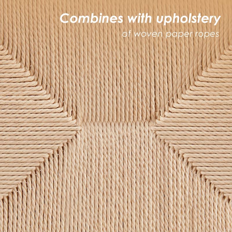 Weave Dining Chairs Set of 2, Mid-Century Modern Kitchen Chair with Solid Oak Frame & Handwoven Seat for Living Dining Room