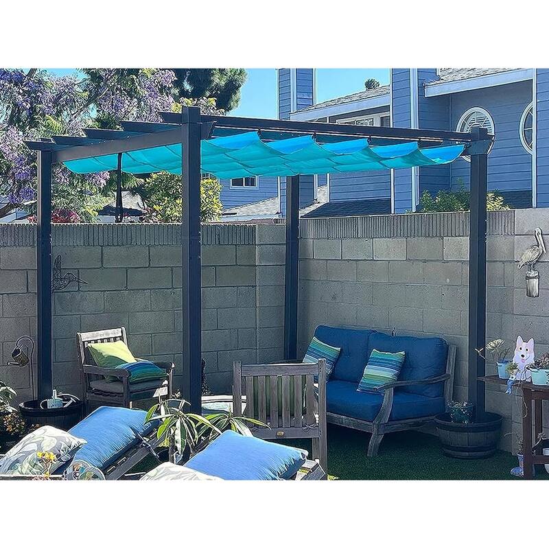 PURPLE LEAF Gazebo Outdoor Retractable Modern Yard Metal Grape Trellis Pergola with Canopy.