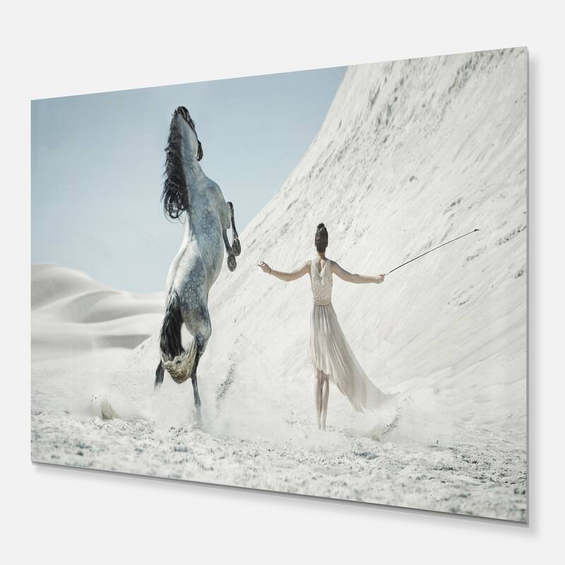 Designart 'Huge Horse and Lady on Desert' Large Animal Metal Wall Art
