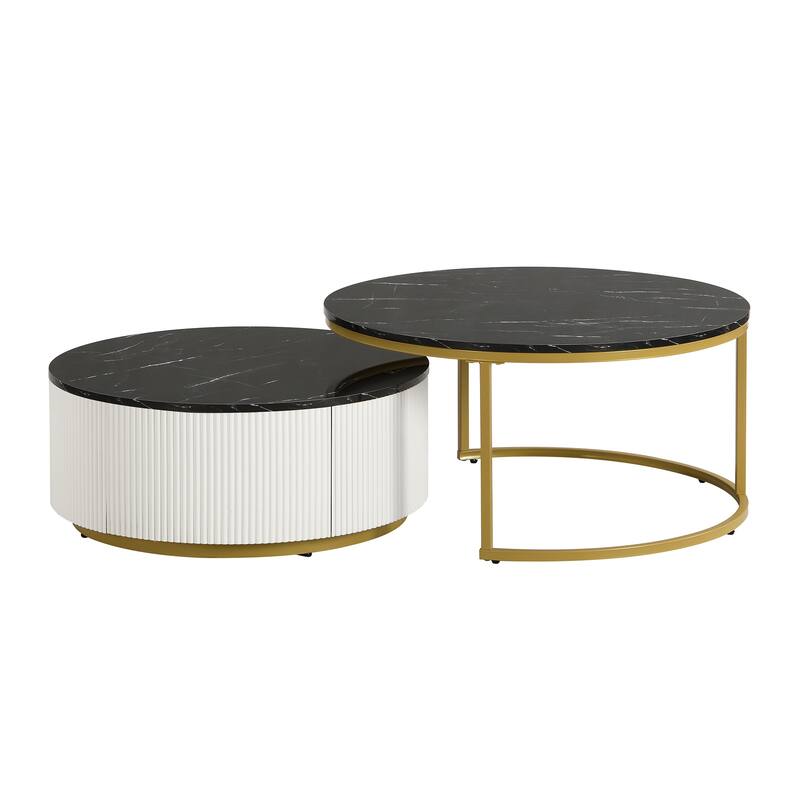 27.5" MDF Nesting Modern Coffee Table with Fluted Design and Drawer