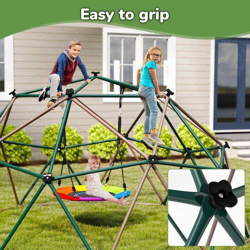10 ft Climbing Dome Swing Set with Saucer Swing, Jungle Gym for Kids Outdoor Playset for Ages 3-12 - 10ftx10ft