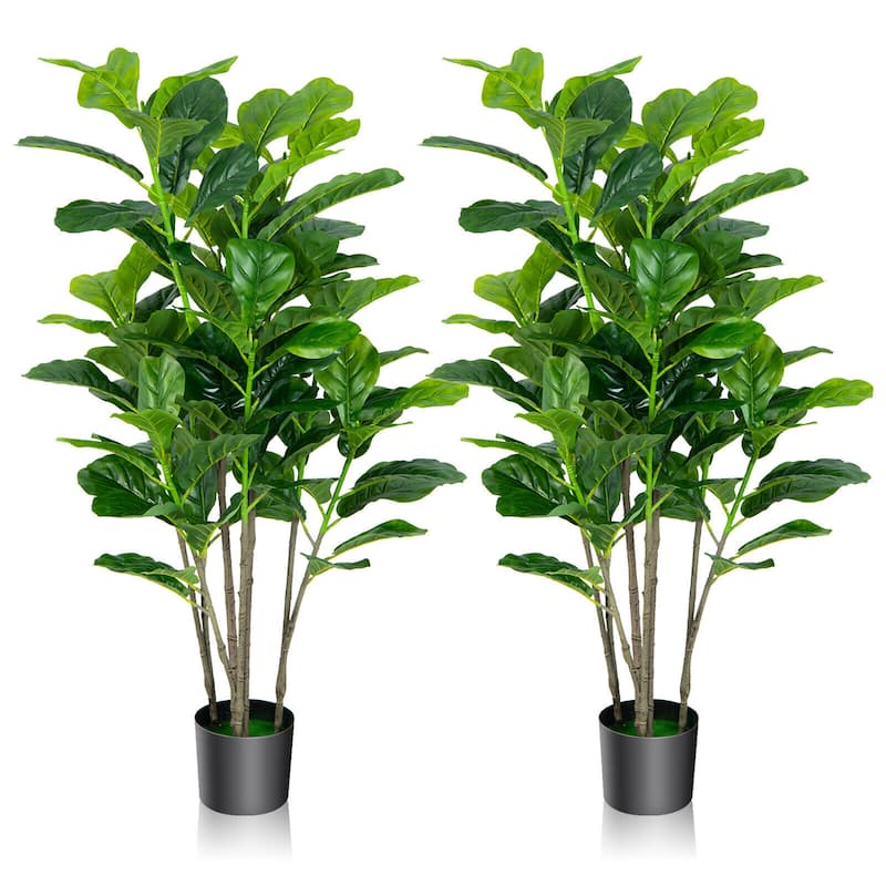 Gymax 51''Artificial Tree 2-Pack Artificial Fiddle Leaf Fig Tree for - Green