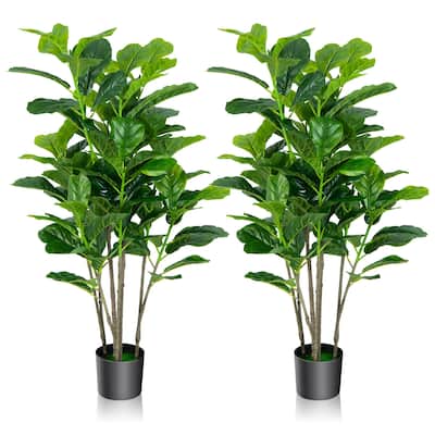 Gymax 51''Artificial Tree 2-Pack Artificial Fiddle Leaf Fig Tree for