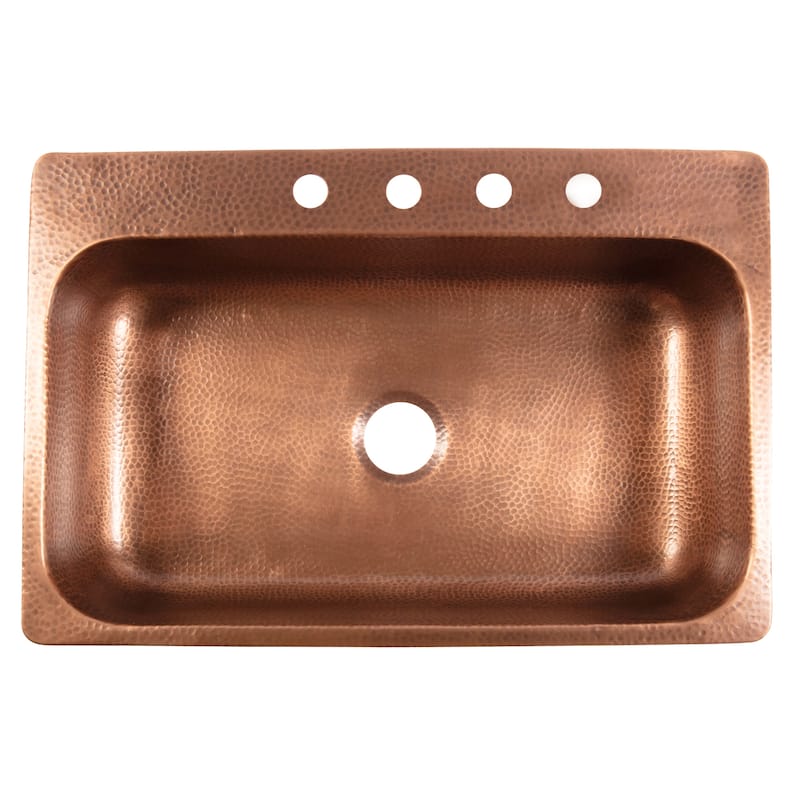 Angelico Copper 33" Single Bowl Drop-In Kitchen Sink with 4 Holes