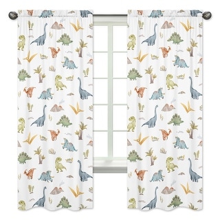Sweet Jojo Designs Watercolor Dinosaur Dino Boy 84in Window Treatment Curtain Panel Drapes Pair Green Blue Jurassic Animal Steel