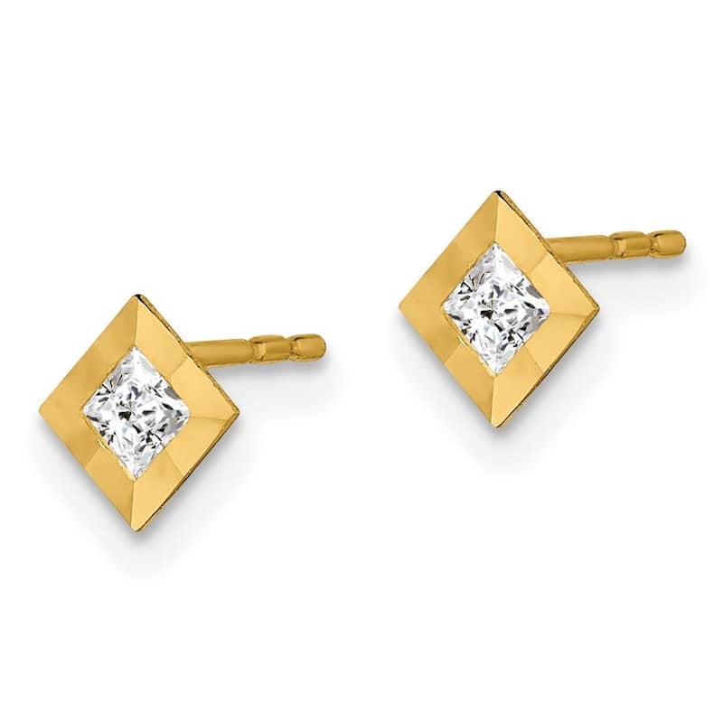 Curata 14k Yellow Gold CZ Cubic Zirconia Square Post Earrings