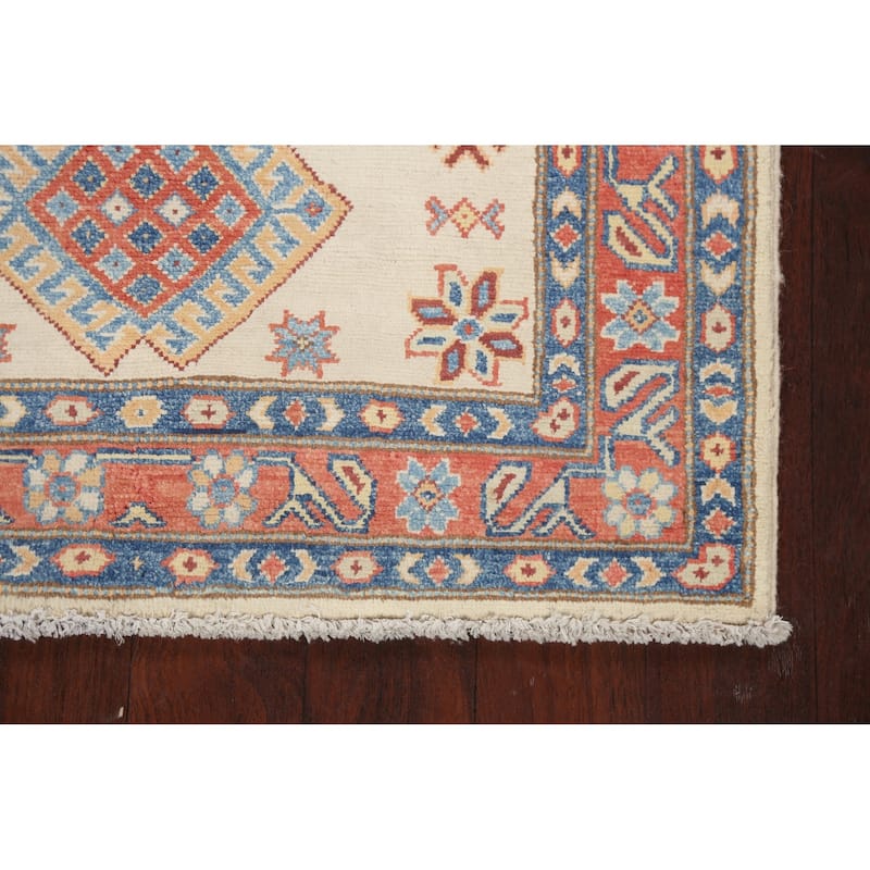 Geometric Kazak Oriental Wool Area Rug Hand-knotted Kitchen Carpet - 3'1" x 4'10"