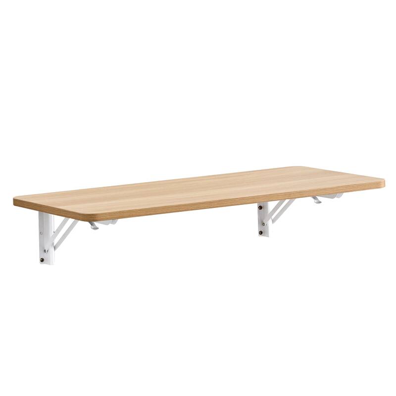 Minimalist Folding Wall Mounted Table Desk with Steel Brackets and Smooth Rounded Corners for Small Space or Home Office