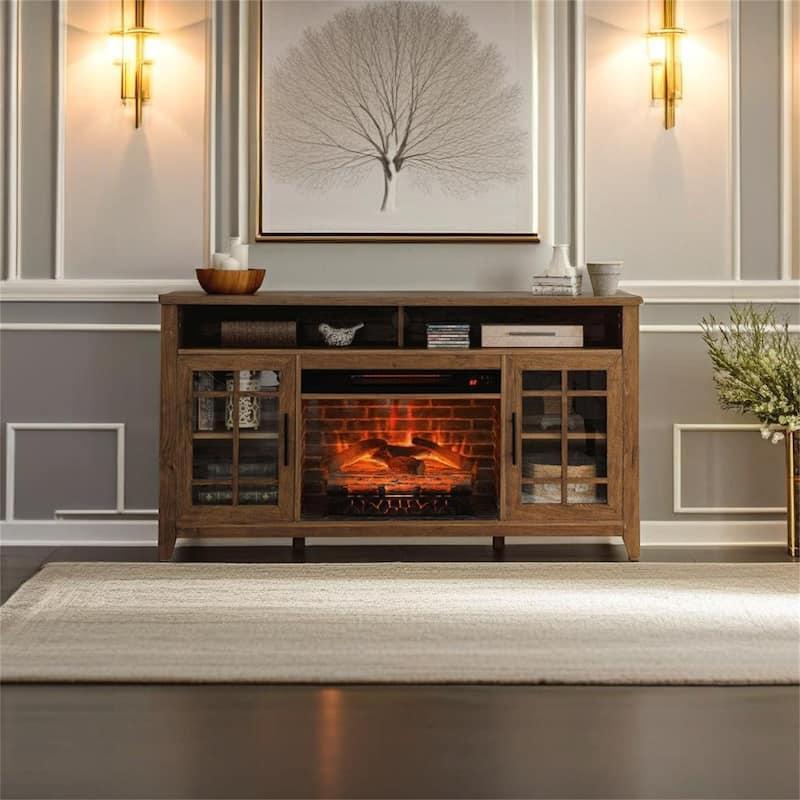 55 inch TV Media Stand with Electric Fireplace KD Inserts Heater