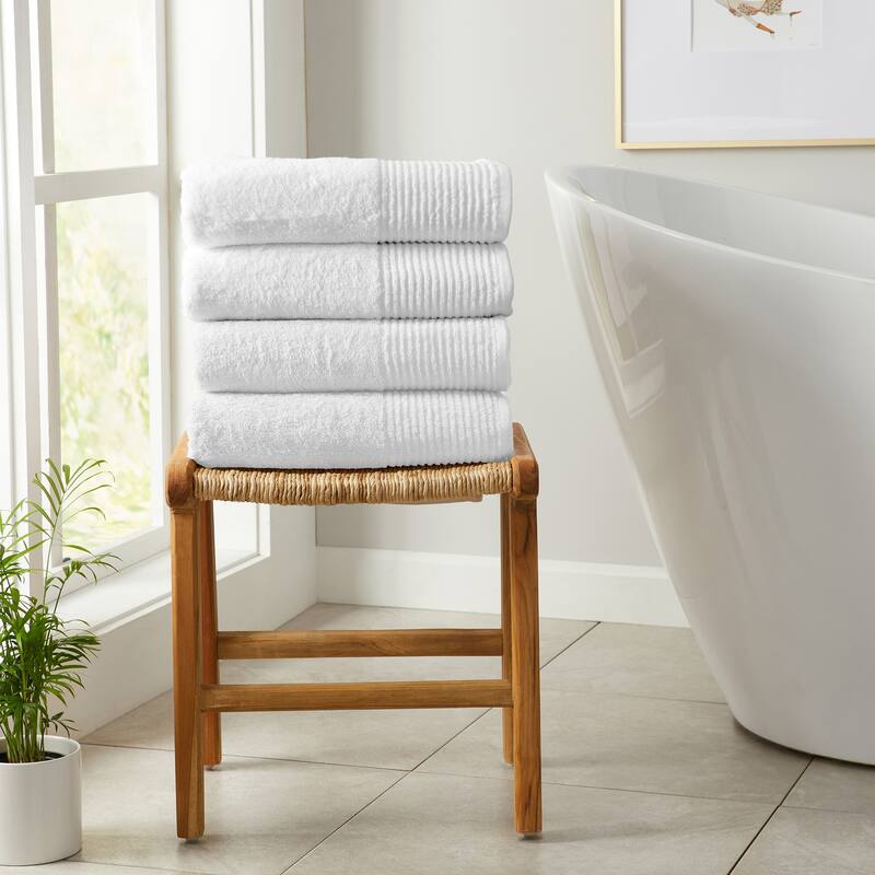 Linery & Co. 100% Featherspun Cotton Quick-Dry Bath Towel - Bath Towel (Pack of 4) - White