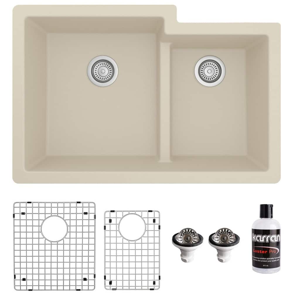 Karran USA QU-811-PK1 Quartz QU 32" Undermount Double Basin Quartz