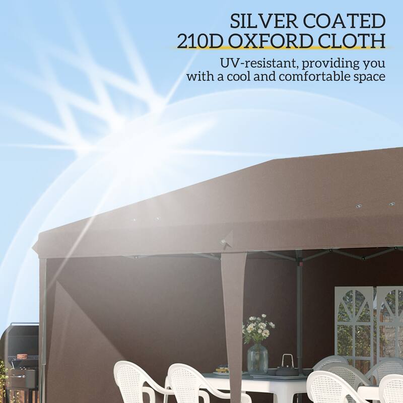 Pop-Up Party Tent with Adjustable Steel Frame Coffee Polyester Canopy UV Protection - 19.2' L x 9.7' W x 8.9' H