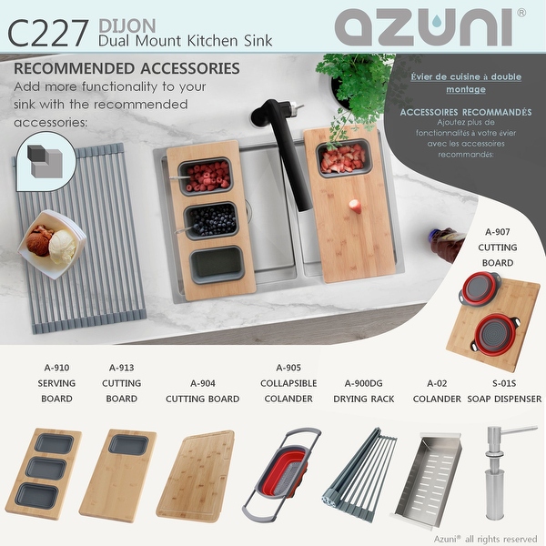 小物 d.a.i AZUNI 27 inches L x 18 inches W Double Bowl 60/40 Dual Mount