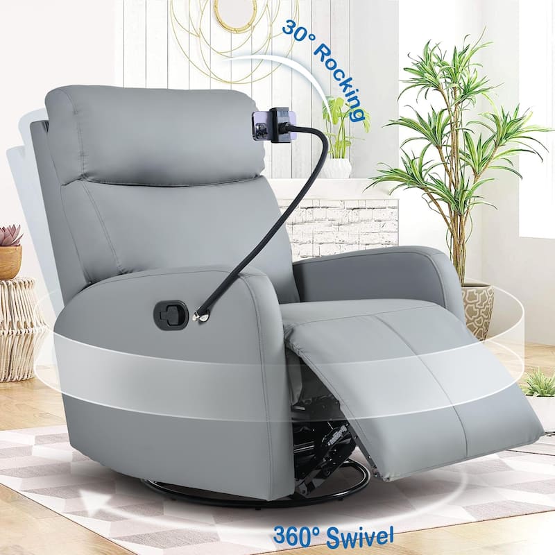 GDFStudio - PU Swivel Rocker Recliner with 360° Motion & Manual Control